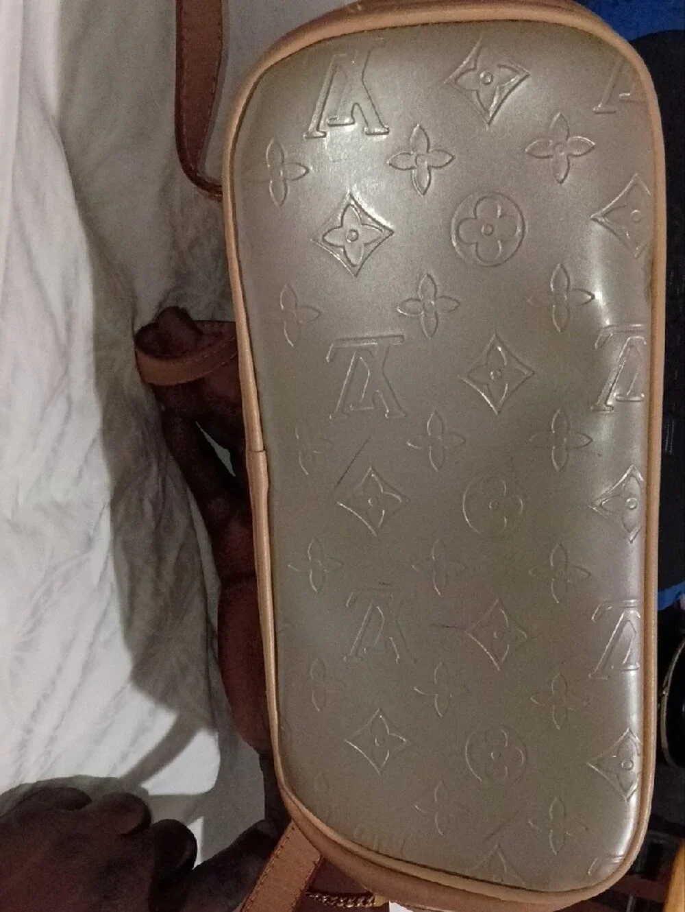 Louis Vuitton Metallic Taupe Drawstring Monogram Backpack with Tan Trim